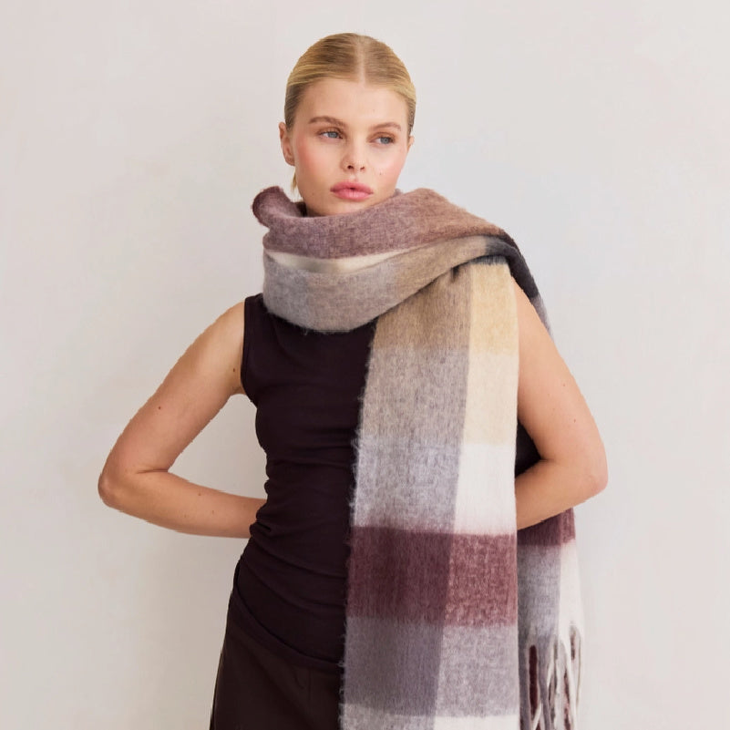 Purple & Brown Check Reykjavik Scarf