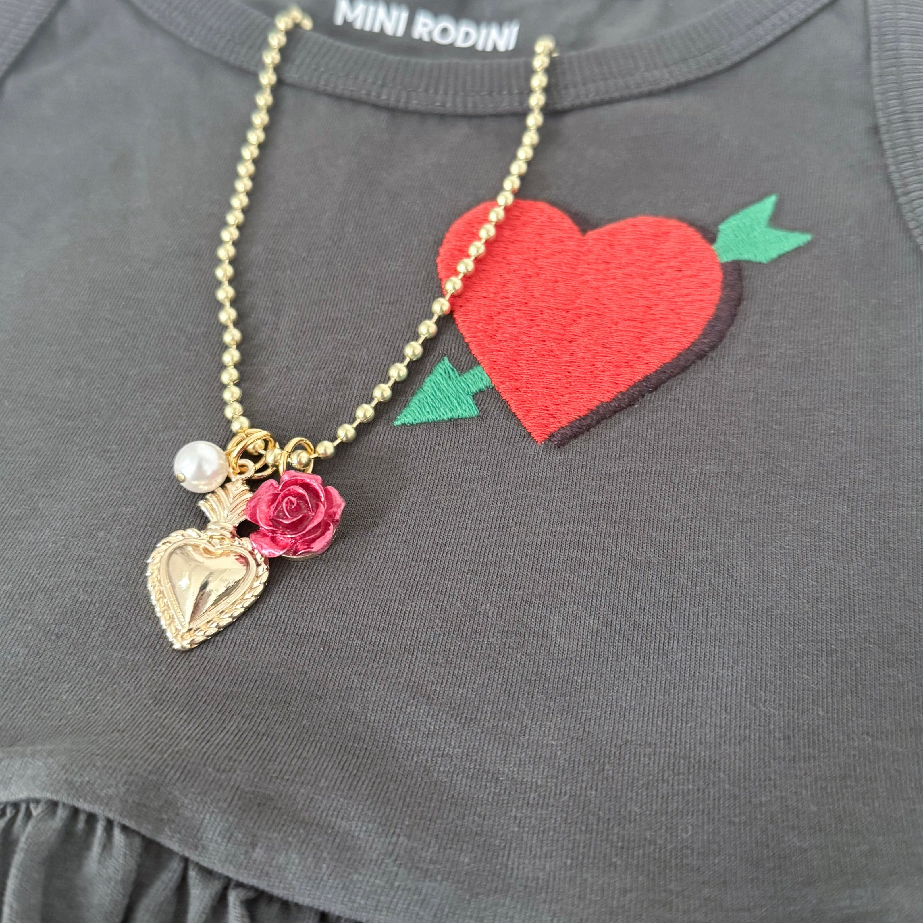 Rose Heart Pearl Charm Necklace