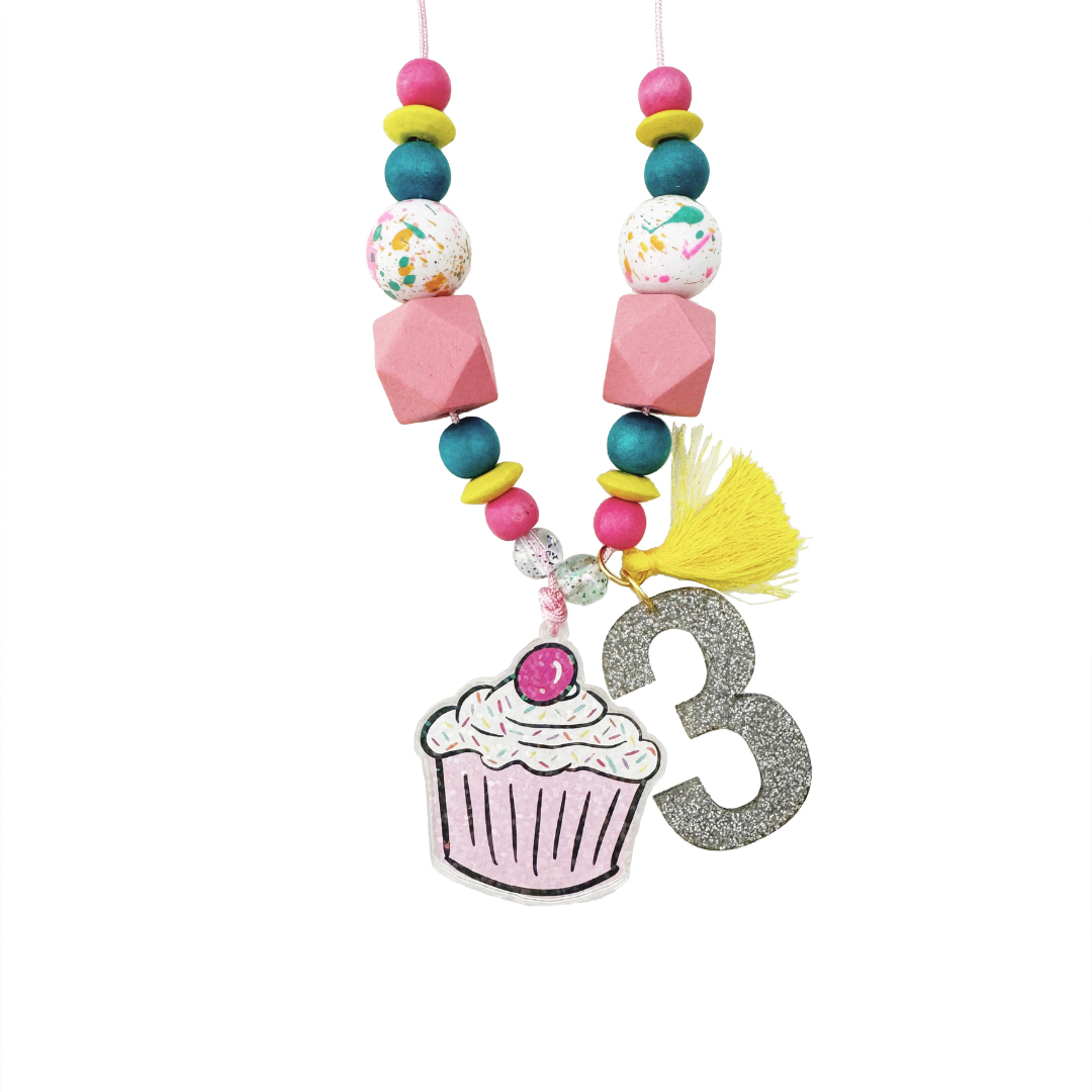 3rd Birthday Cupcake Necklace