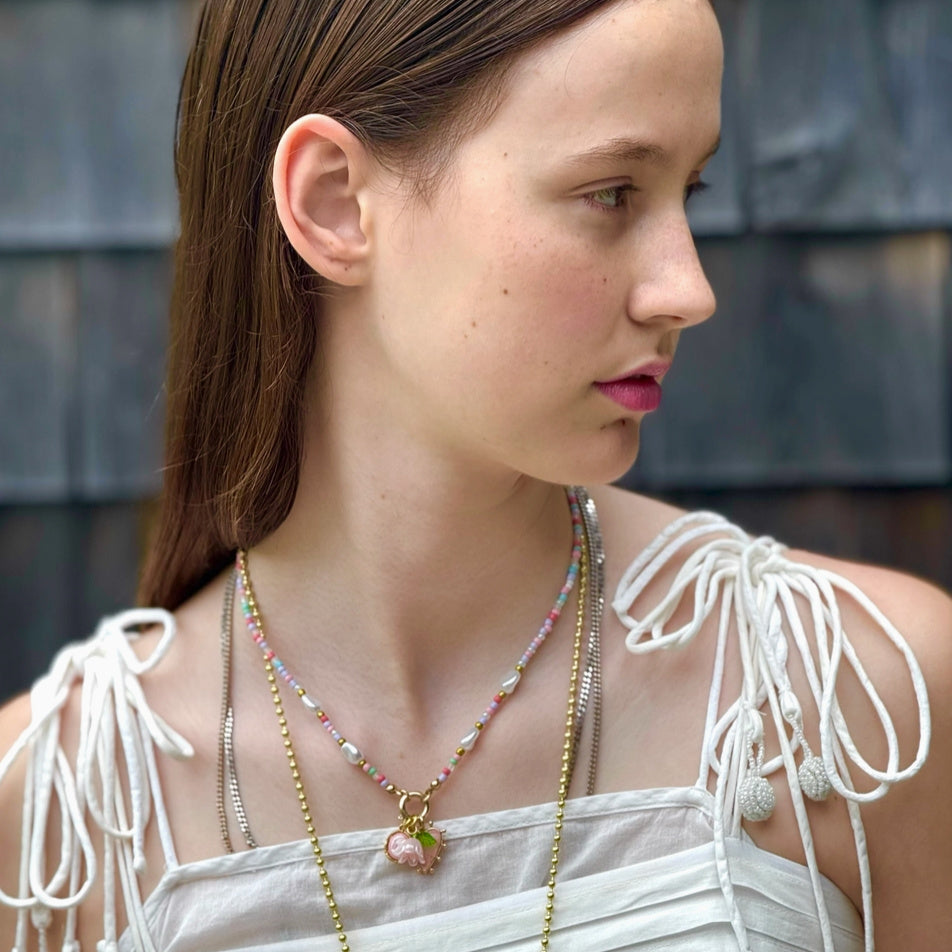 Beaded Pearl Floral Heart Necklace