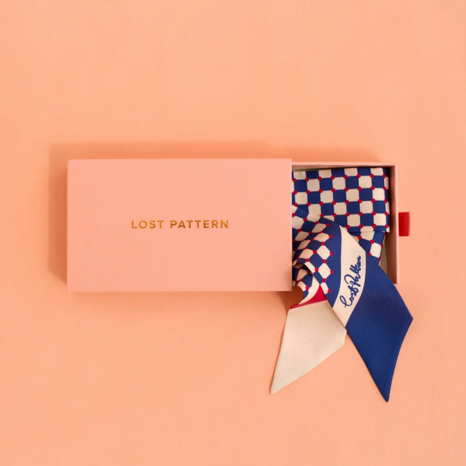 Silk Scarf Checkerboard Blue