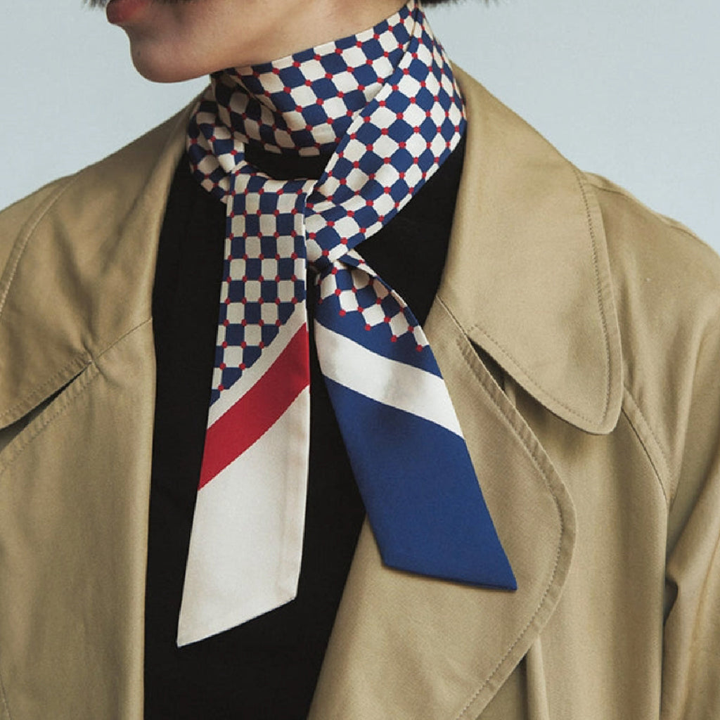 Silk Scarf Checkerboard Blue