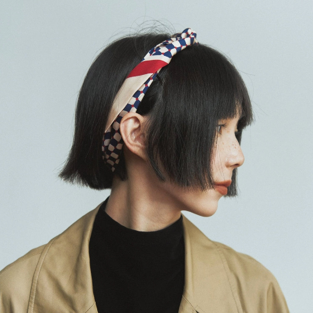 Silk Scarf Checkerboard Blue
