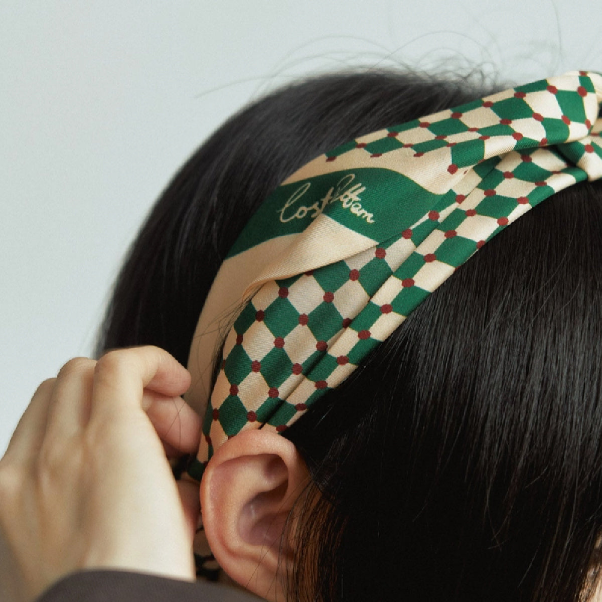 Silk Scarf Checkerboard Green