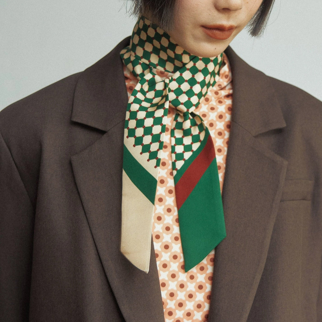 Silk Scarf Checkerboard Green