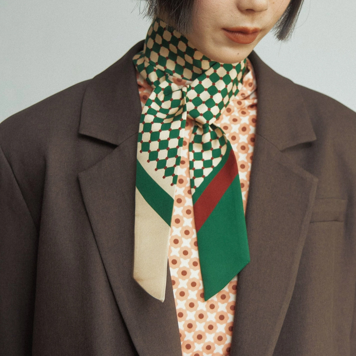 Silk Scarf Checkerboard Green