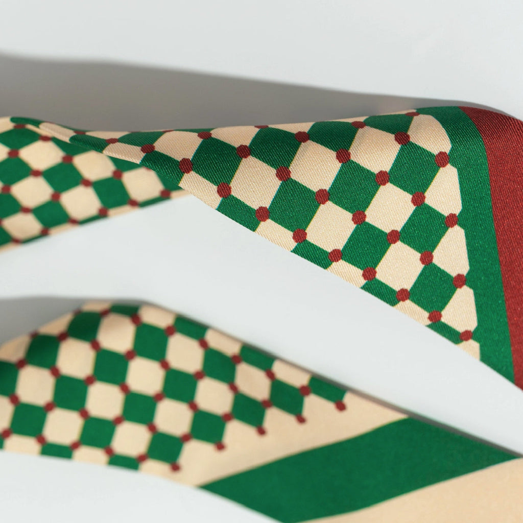 Silk Scarf Checkerboard Green