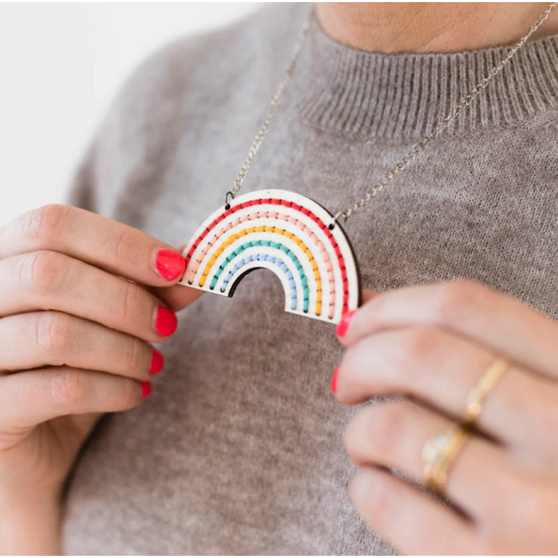 Rainbow Embroidery Wooden Necklace Kit